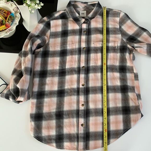 Vans Pink Black Checkered Flannel Women’s Shirt Long Sleeve Pockets  Size L - Picture 5 of 8